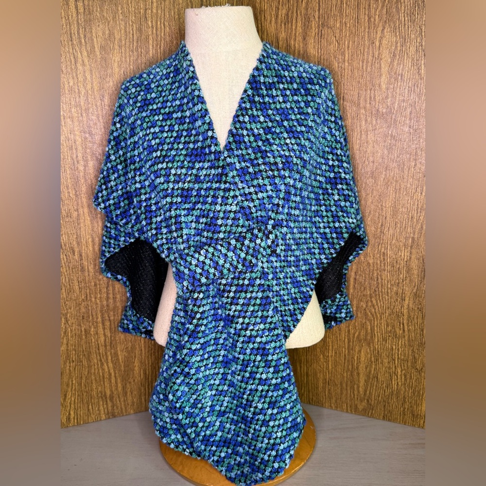 Louise Positano Bouclé Luxe Pull-Through Wrap Shawl Teal Blue Green Scarf